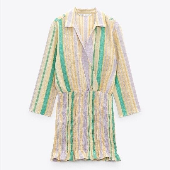 Zara new Cotton Multicolor Stripe Valery Long Sleeve Mini Dress size small - Picture 1 of 13